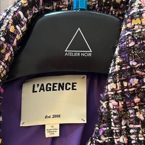 L'AGENCE Vibrant Tweed Jacket with Purple and Gold Accents